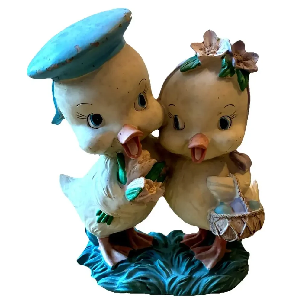 VTG Easter Chicks Sailor Boy & Girl Figurine Love Flowers Basket Spring Decor